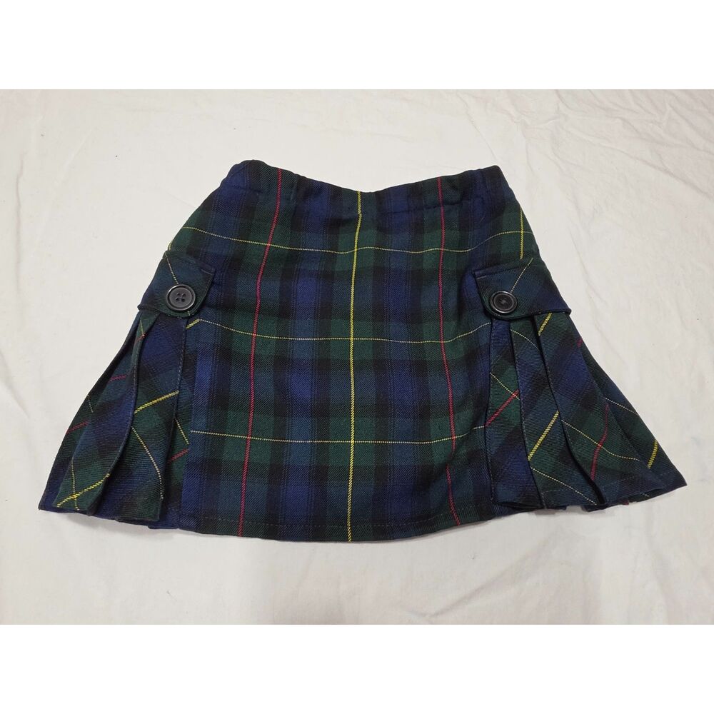 Lands' End Girls School Uniform Side Pleat Plaid Skort Hunter Navy - Size 6